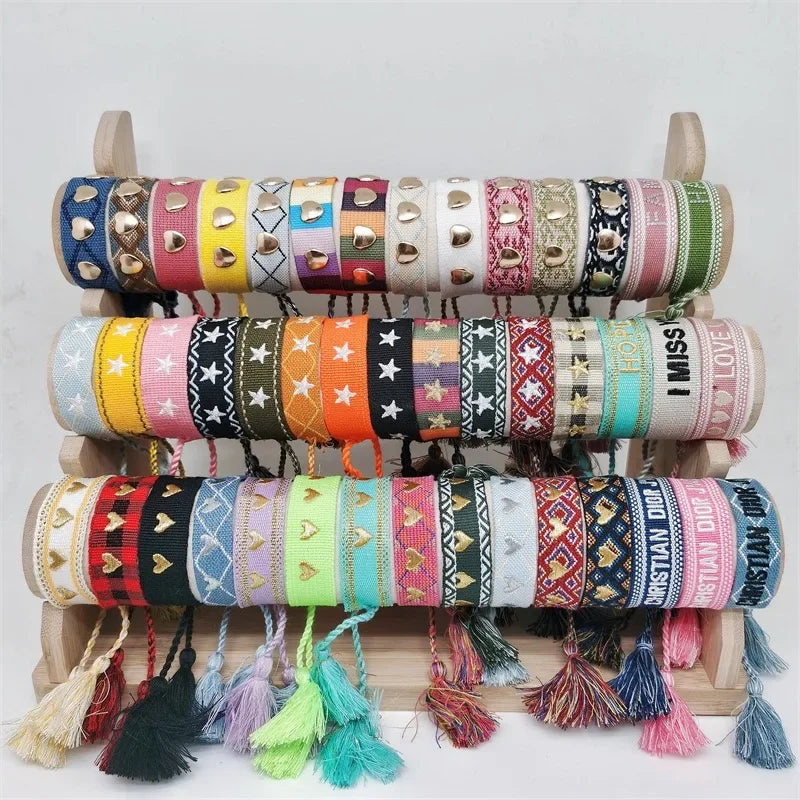 Pulsera de estrella bordada bohemia – Correa de muñeca tejida a mano con borlas para mujer | Regalo de joyería de moda étnica