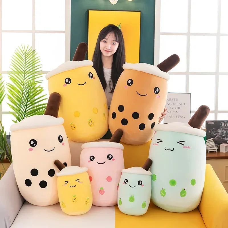 Giant Bubble Tea Plush Pillow – 22–70cm Squishy Milk Tea Boba Stuffed Toy Fruit Drink Bottle Decor Gift