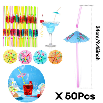 Hawaiian Luau Party Decorations Set – Tropical Beach-Themed Party Supplies with Grass Table Skirt & Hibiscus Flowers for Celebrations