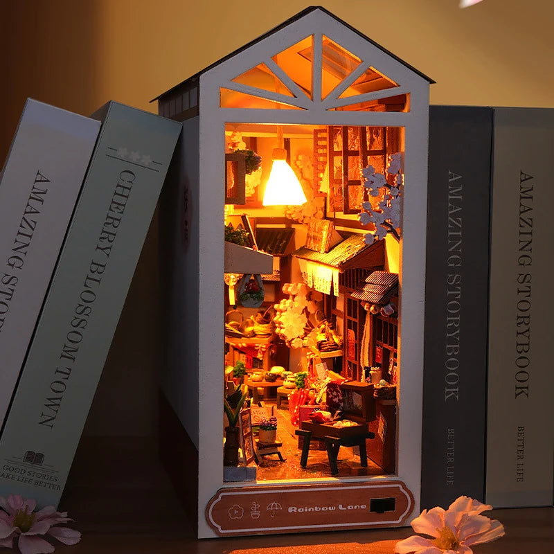 Kit de book nook à fabriquer soi-même – Maquette de maison de poupée miniature en bois à insérer dans une étagère pour adultes, loisirs créatifs et décoration d'intérieur