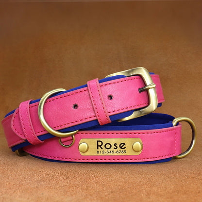 Collar de perro de piel sintética personalizado con placa de identificación grabada gratuita – Collar ajustable suave acolchado para perros pequeños, medianos y grandes