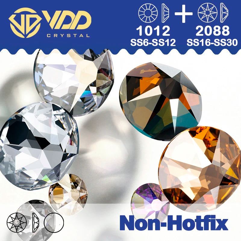 VDD Piedras Preciosas de Cristal Doradas de Fondo Plano – 2088 Cristales de Strass para Arte de Uñas, Manualidades y Decoraciones DIY