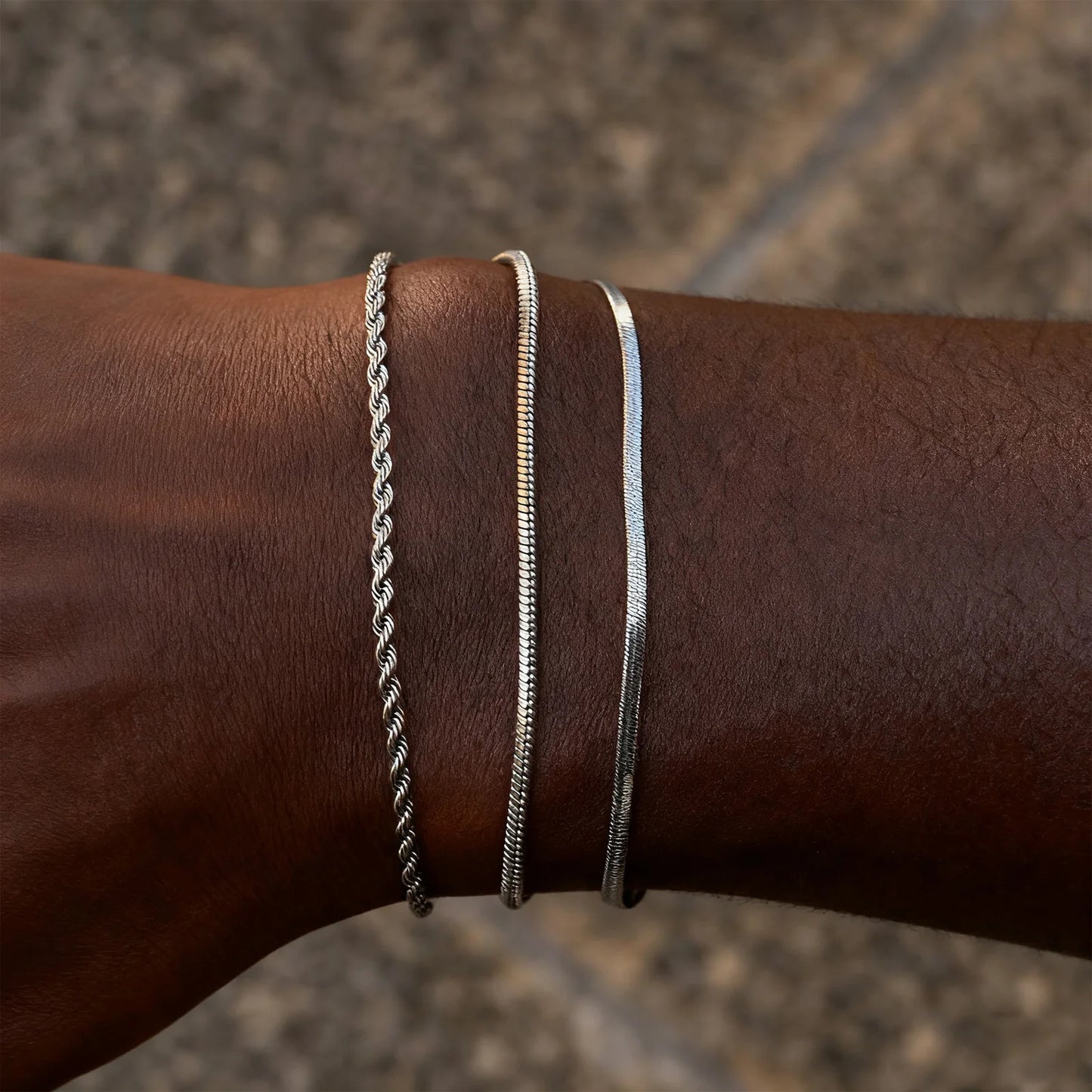 3-Piece Silver Twist Chain Bracelet Set – Never Fade Thin Chain Wristband for Men | Punk Fashion Jewelry Gift for Husband, Father & Son