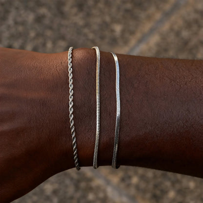 3-Piece Silver Twist Chain Bracelet Set – Never Fade Thin Chain Wristband for Men | Punk Fashion Jewelry Gift for Husband, Father & Son