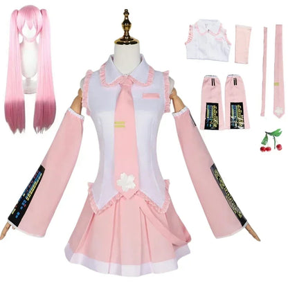 Hatsune Miku Cosplay Costume – Sakura Cherry Blossom Outfit with Wig (Girls Halloween Performance Set)