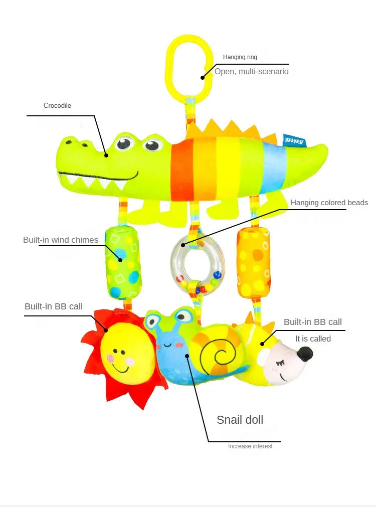 Peluche de actividades "Bebé Arcoíris" – Juguete sensorial colgante para cochecito para 0-12 meses, juguete móvil para asiento de coche y cuna, juguete de viaje suave y educativo para el desarrollo y juego del recién nacido.