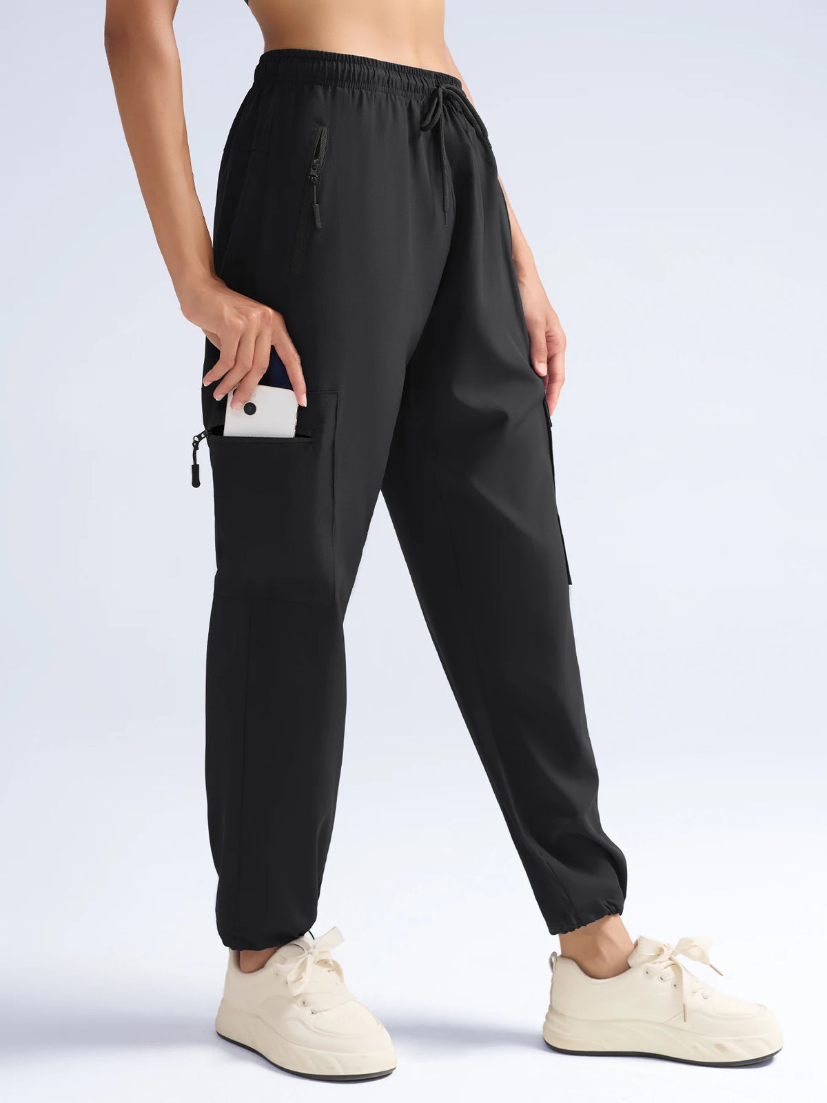 Women's Quick-Dry Hiking Cargo Pants – Water-Resistant Lightweight Trousers with Elastic Waist & Zip Pockets for Travel, Work & Running
