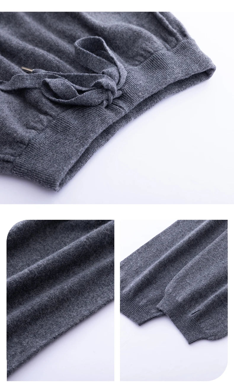 Pantalones de cachemir 100 % pura lana para mujer, de punto, sueltos, de cintura alta, con puños, para otoño e invierno, de corte recto y ajustado