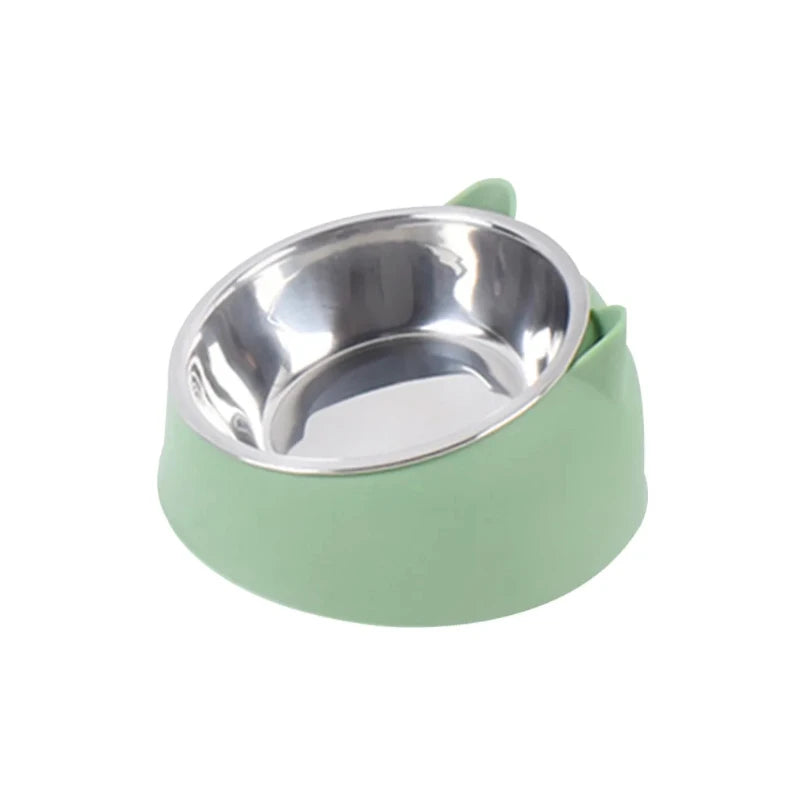 15° Raised Stainless Steel Pet Bowl – Non-Slip Tilted Food & Water Feeder for Cats, Dogs & Puppies, Neck-Friendly Elevated Bowl
