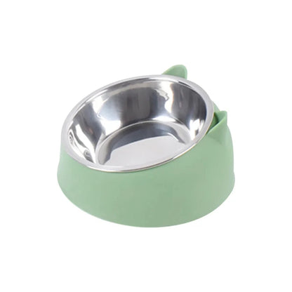 15° Raised Stainless Steel Pet Bowl – Non-Slip Tilted Food & Water Feeder for Cats, Dogs & Puppies, Neck-Friendly Elevated Bowl