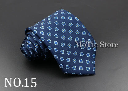 Men's 7.5cm Soft Silk Necktie – Floral & Dot Pattern Tie for Weddings, Business, Parties & Formal Wear