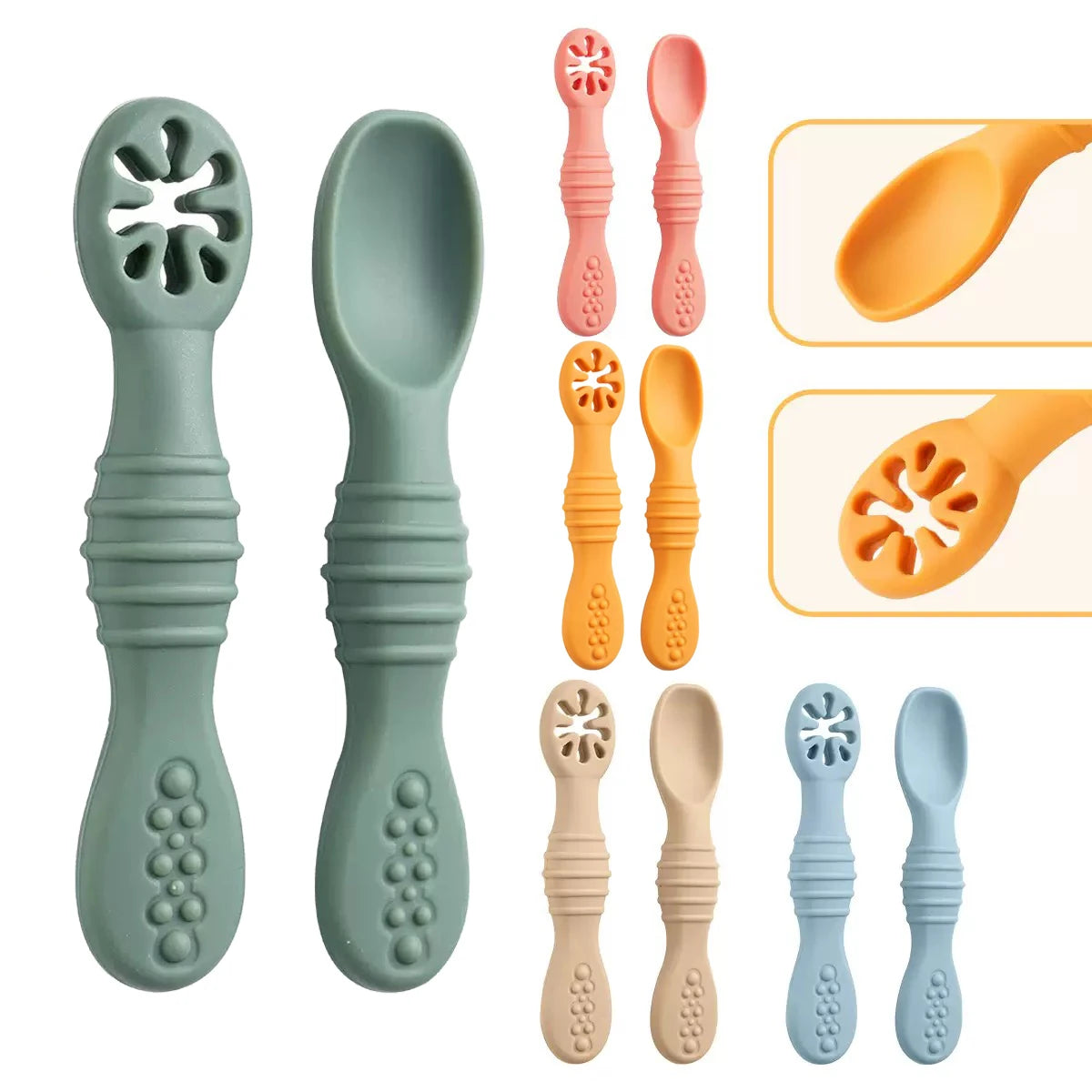 Lot de cuillères d'alimentation en silicone pour bébé – Cuillère douce à double embout pour purées, céréales de riz et sevrage autonome