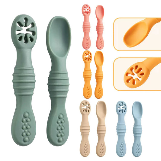 Juego de cucharas de silicona para alimentación de bebé – Cuchara suave de doble punta para purés, cereales de arroz y Baby-Led Weaning