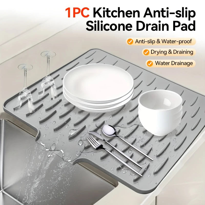 Silicone Kitchen Sink Drain Mat – Anti-Slip Heat-Resistant Countertop Drying Pad for Dishes & Tableware