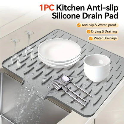 Silicone Kitchen Sink Drain Mat – Anti-Slip Heat-Resistant Countertop Drying Pad for Dishes & Tableware