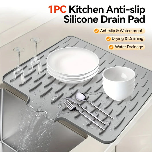 Silicone Kitchen Sink Drain Mat – Anti-Slip Heat-Resistant Countertop Drying Pad for Dishes & Tableware