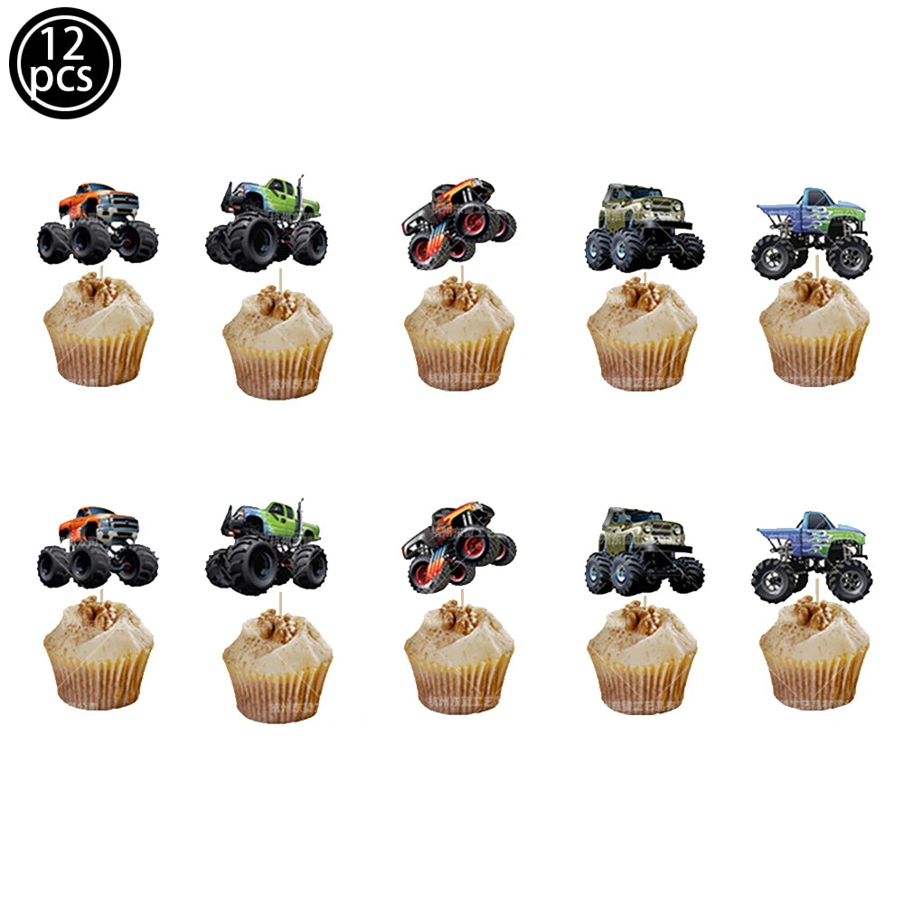 Monster Truck Birthday Party Supplies – Disposable Plates, Napkins, Banner & Tablecloth for Kids' Boys' 2nd Birthday Decorations