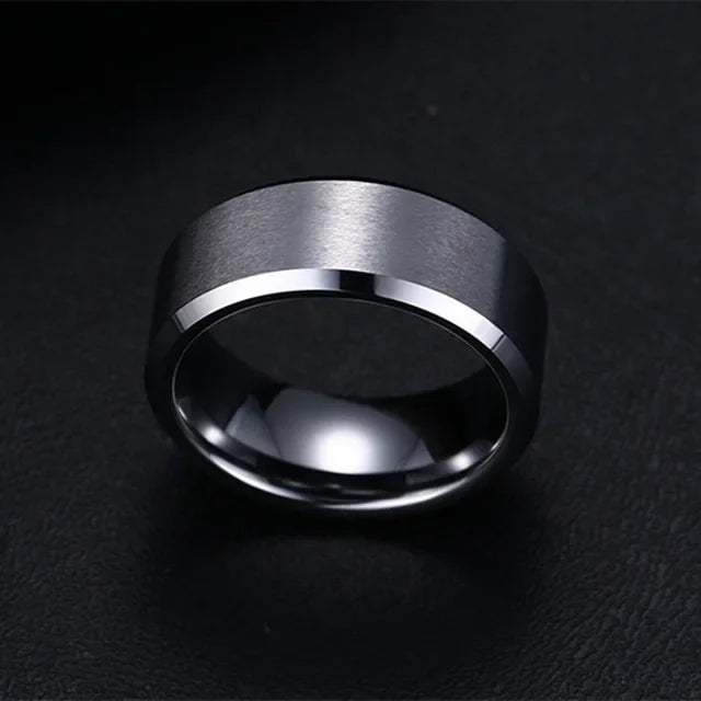 Anillo de dije de acero inoxidable negro – Banda mate de boda y compromiso para hombres y mujeres | Regalo de joyería de moda minimalista
