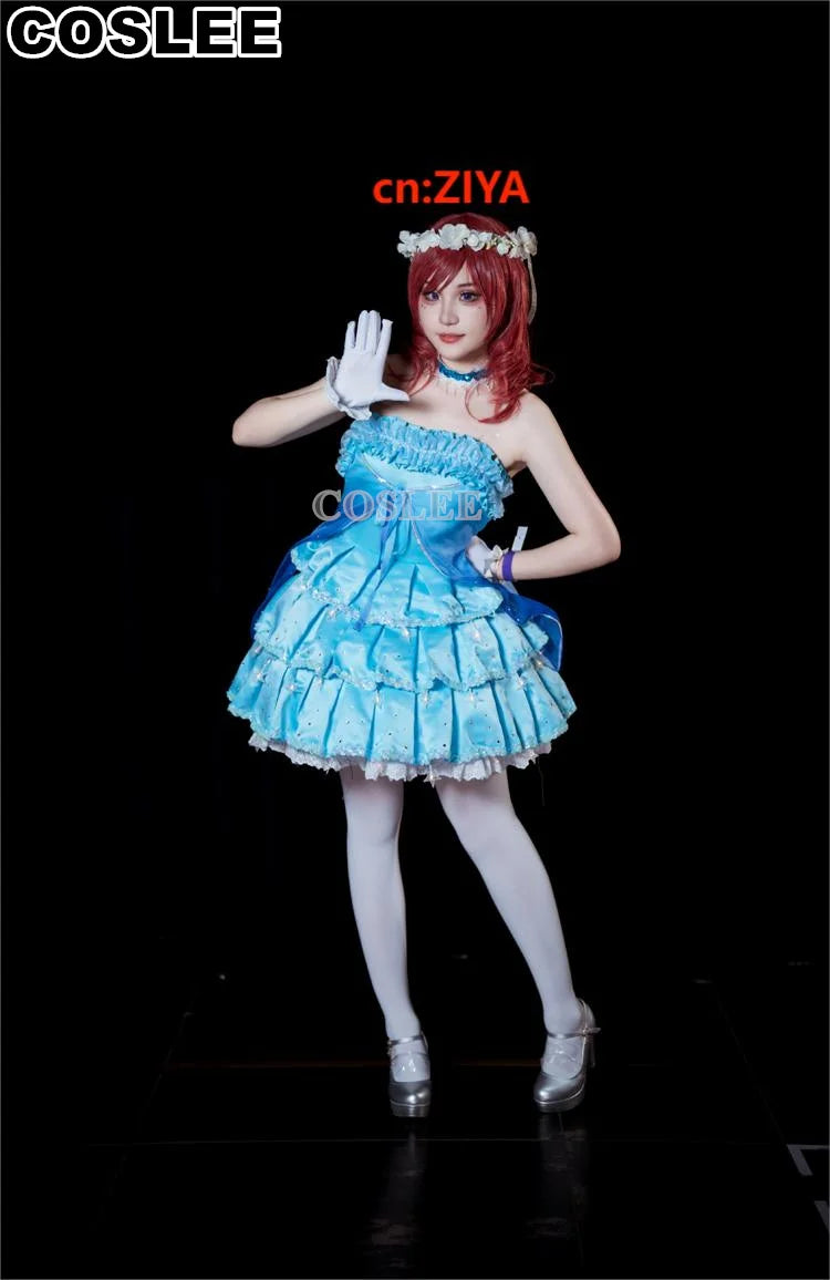 COSLEE LoveLive Aqours “The Dreaming Gate” Cosplay Costume – All Members Blue Singing Dress (Nozomi, Nico, Hanayo, Maki)