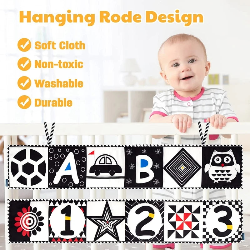 Black & White Sensory Cloth Book for Babies 0–12 Months Montessori Soft Crinkle Toy