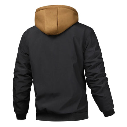 Men’s Color-Block Hooded Jacket – Loose-Fit Faux Two-Piece Coat, Trendy Casual Outerwear for Spring, Autumn & Winter