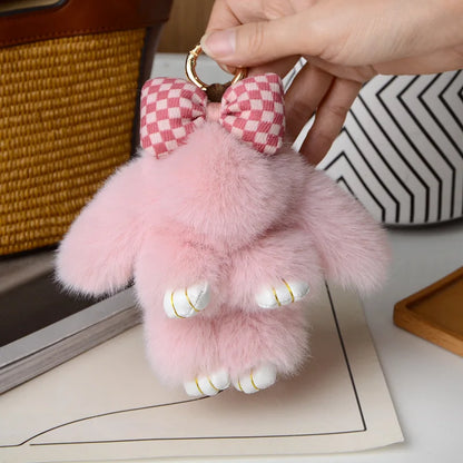 ZAKOL 15CM Fluffy Rabbit Fur Pompon Keychain – Soft Cute Bunny Plush Key Ring & Bag Charm, Adorable Gift Accessory for Girls