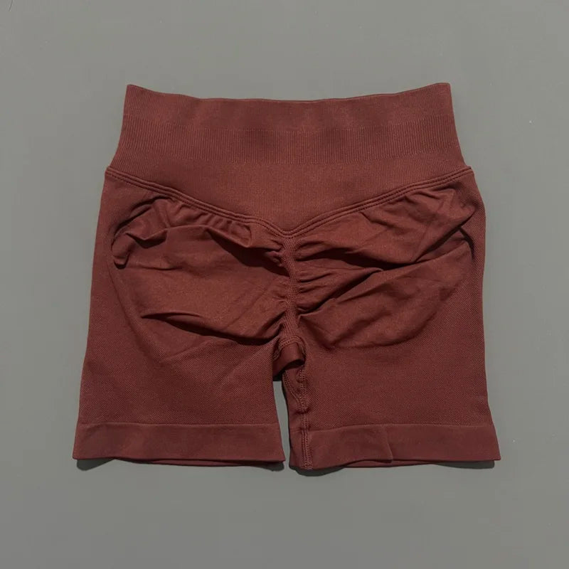 HISTELLO Pantalones cortos de yoga sin costuras de 4.5" para mujer – Pantalones cortos deportivos de talle bajo con efecto fruncido para gimnasio, fitness, correr y ropa deportiva