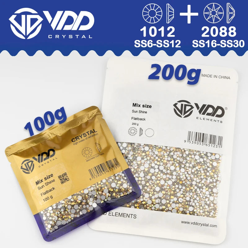 VDD Piedras Preciosas de Cristal Doradas de Fondo Plano – 2088 Cristales de Strass para Arte de Uñas, Manualidades y Decoraciones DIY
