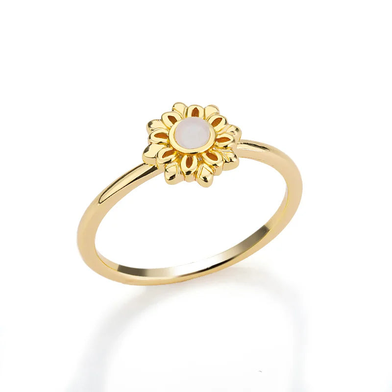 Gold Stainless Steel Lotus Flower Opal Ring – Vintage Oval Stone Statement Ring for Women | Elegant Fashion Jewelry Gift
