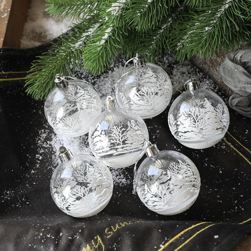 6PCS Clear White Snowball Christmas Ornaments – Hanging Ball Pendants for Xmas Tree, Home, New Year & Holiday Decorations
