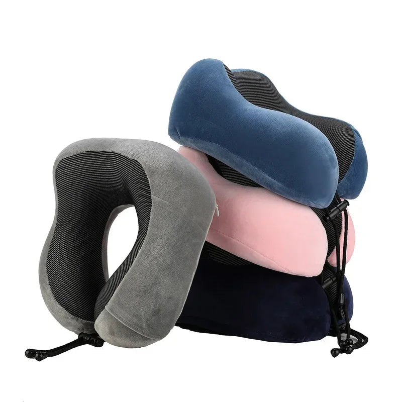 Almohada de cuello de espuma viscoelástica en forma de U – Almohada de viaje suave para dormir en avión, cojín de soporte cervical, almohada ergonómica para el cuello para viajes, oficina y relajación en el hogar