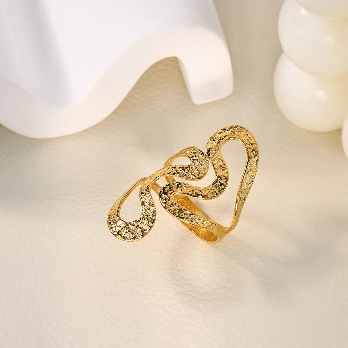 Anillo abierto grueso dorado vintage – Anillo llamativo geométrico de acero inoxidable para mujer