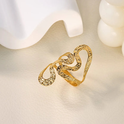 Anillo abierto grueso dorado vintage – Anillo llamativo geométrico de acero inoxidable para mujer