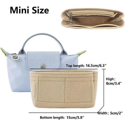 Inserto organizador de bolsos para bolsos pequeños - Organizador de almacenamiento interior, divisor de bolsos para bolsos Longchamp tamaño mini, organizador de bolsos portátil para un mejor almacenamiento y organización