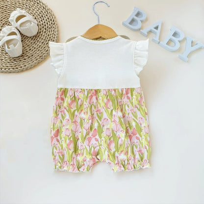 Pelele de verano para bebé recién nacido – Body de manga corta de algodón suave con estampado de dibujos animados para bebés y niñas (3-18 meses)