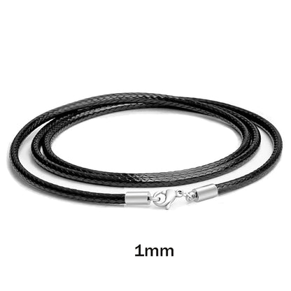 Cordón de collar de cuero trenzado negro genuino con broche de acero inoxidable - Cadena de colgante DIY para hacer joyas para hombres y mujeres