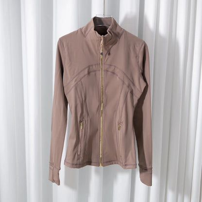 Women’s Gold Zipper Yoga Jacket – Stand Collar Slim Fit Quick-Dry Breathable Sports & Running Activewear