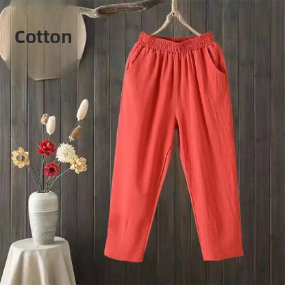 Women's Summer Cotton Harem Pants – Lightweight Loose High-Waist Cropped Trousers, Korean-Style Casual Plus Size Pants