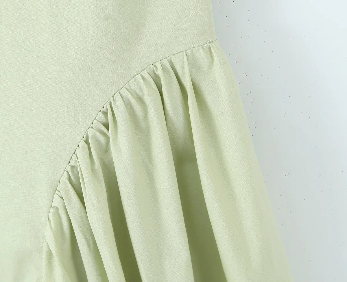 YENKYE Women’s Sexy Backless Green Halter Midi Dress Elegant Low Waist A-Line Cotton Summer Evening Party Robe