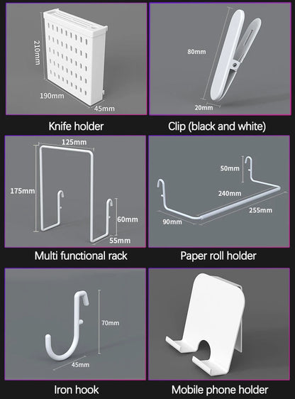 Organizador de pared de tablero perforado sin taladros – Panel de almacenamiento modular con estantes y accesorios para cocina, baño y sala de juegos