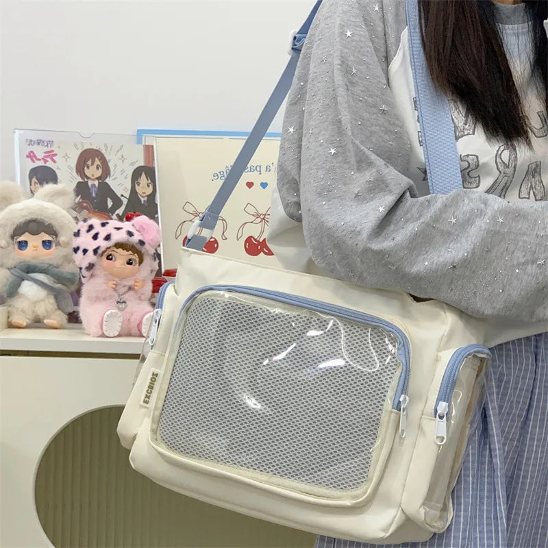 Bolso bandolera transparente de moda – Bolso de hombro Ita de gran capacidad para niñas, bolso mensajero de estilo escolar a la moda, bolso Kawaii versátil para uso diario y accesorios