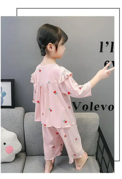 Conjunto de pijama para niños – Atuendo de dormir estampado de flores para bebés y niñas para las cuatro estaciones | Conjunto cómodo de ropa y de casa para niños
