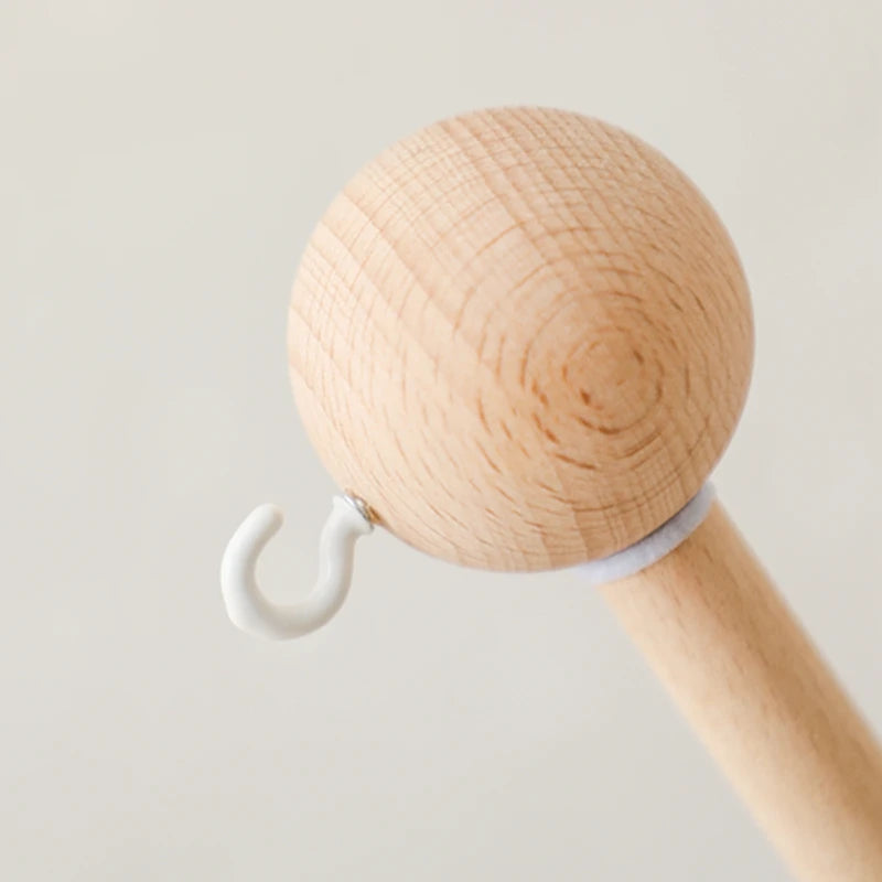 Baby Wooden Bed Bell Bracket – Newborn Crib Mobile Stand for 0-12 Months, Wooden Hanging Toy Holder with Crochet Bed Bell Rattle, Infant Nursery Decoration & Sensory Baby Toy Accessory