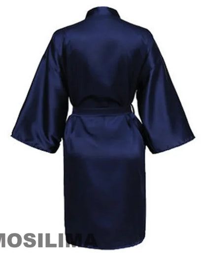 Wedding Party Team Bride Robe – Black Letter Satin Kimono Bridesmaid Bathrobe SP2000