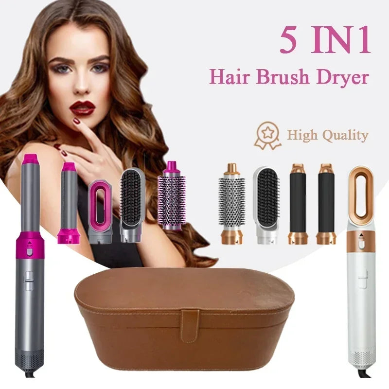 5-in-1 Hair Dryer & Styling Tool Set – Professional Hot Air Brush, Curling Iron, Hair Straightener & Volumizing Comb for Home & Salon Use