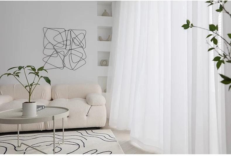 Cortinas de tul blanco transparente modernas – Paneles transparentes para ventanas de sala de estar y dormitorio