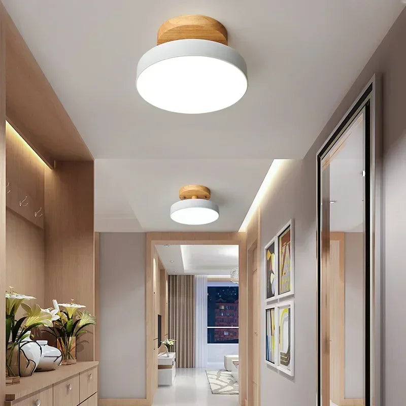 Lámpara de techo redonda de madera nórdica – Moderna lámpara de montaje empotrado para pasillo, dormitorio, baño, comedor y entrada