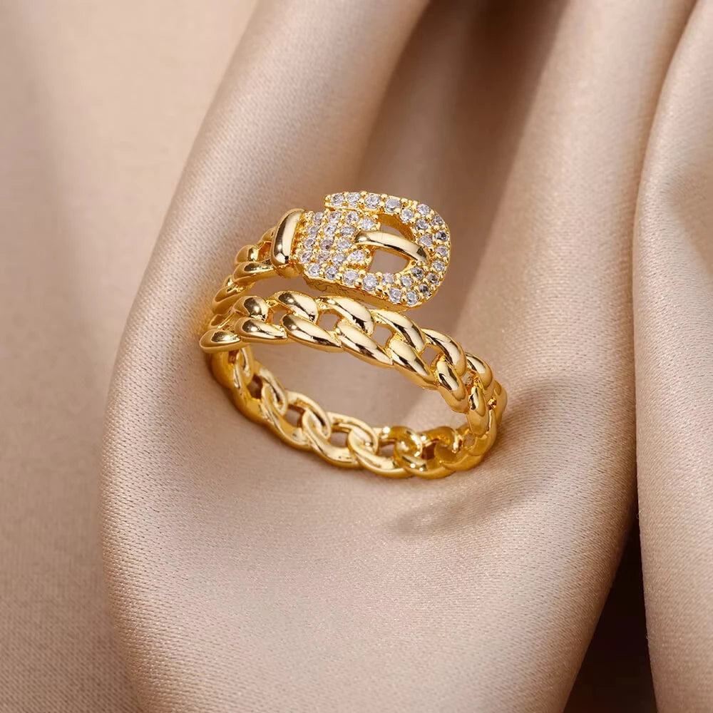 Anillo de circonita de acero inoxidable ajustable con diseño de ojo turco – Anillo de boda geométrico de color dorado para mujer | Regalo de joyería de lujo de moda