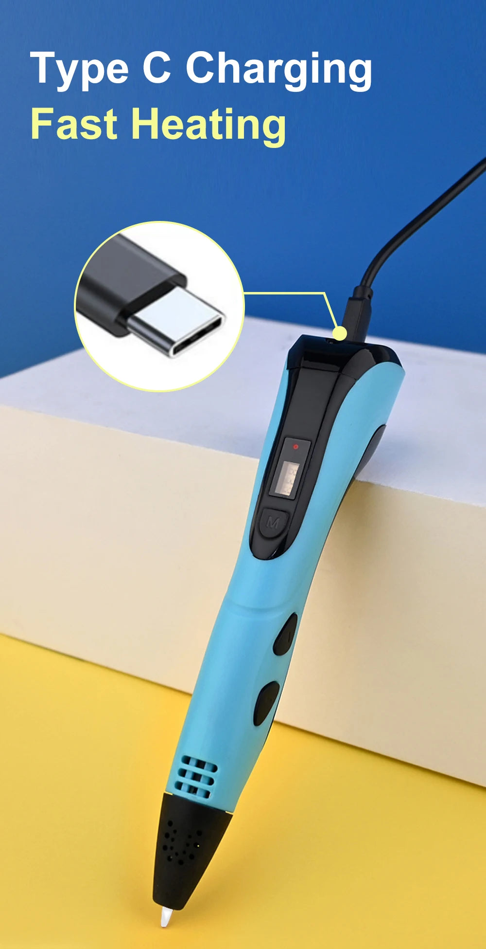 Lápiz 3D para niños – Lápiz de dibujo DIY recargable con juego de filamento PLA para manualidades creativas