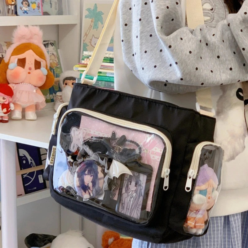 Bolso bandolera transparente de moda – Bolso de hombro Ita de gran capacidad para niñas, bolso mensajero de estilo escolar a la moda, bolso Kawaii versátil para uso diario y accesorios